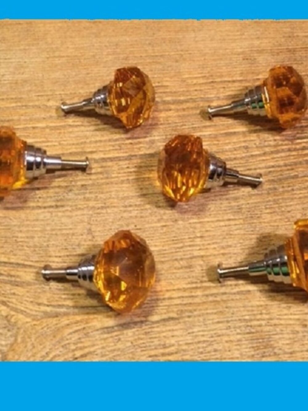 Set of Six (6) Large Amber Solid Crystal Drawer Knob Cabinet Pull Six (6) HO14A